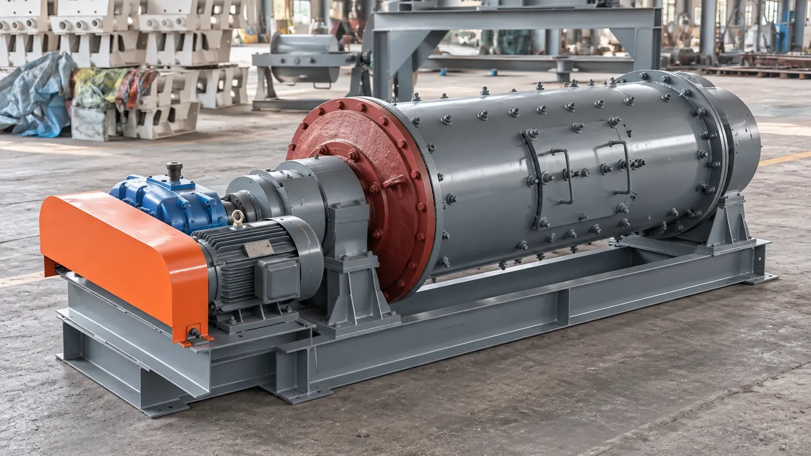 Complete ball mill drive assembly on the manufacturing floor