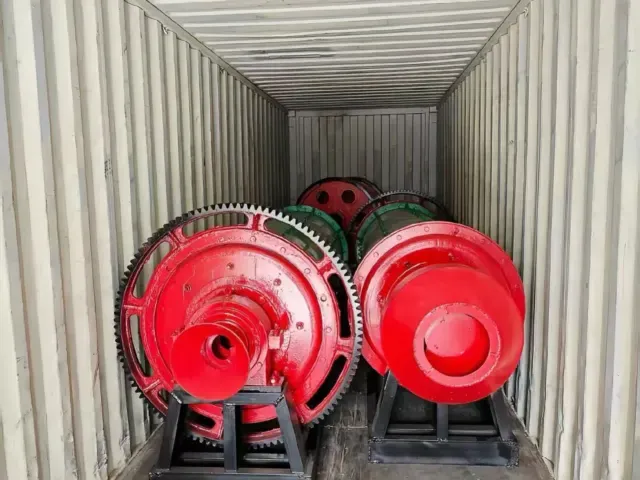 Ball mill being loaded into a sea freight container