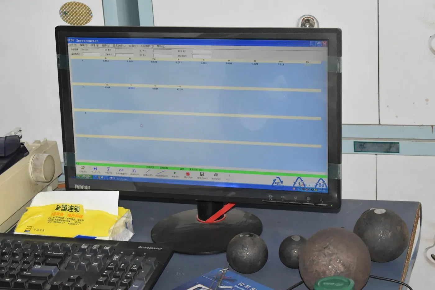 Forged grinding balls sampled for chemical composition inspection