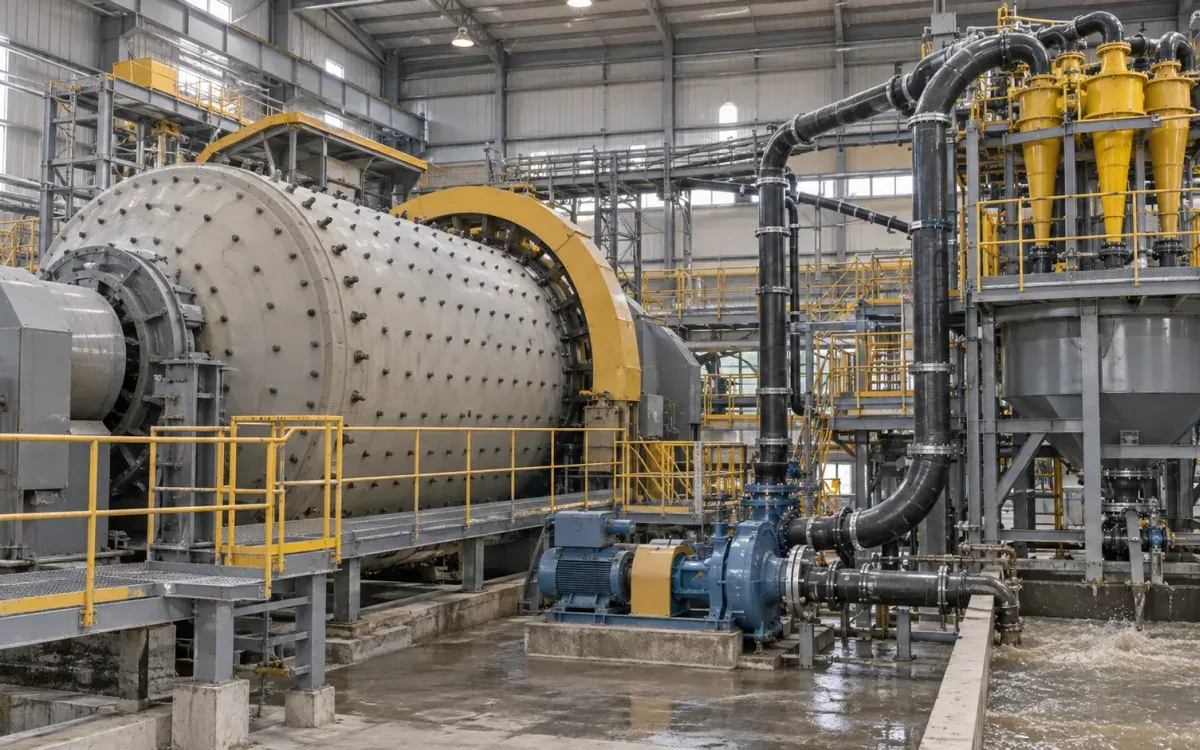Ball mill grinding circuit for hard-rock gold ore processing